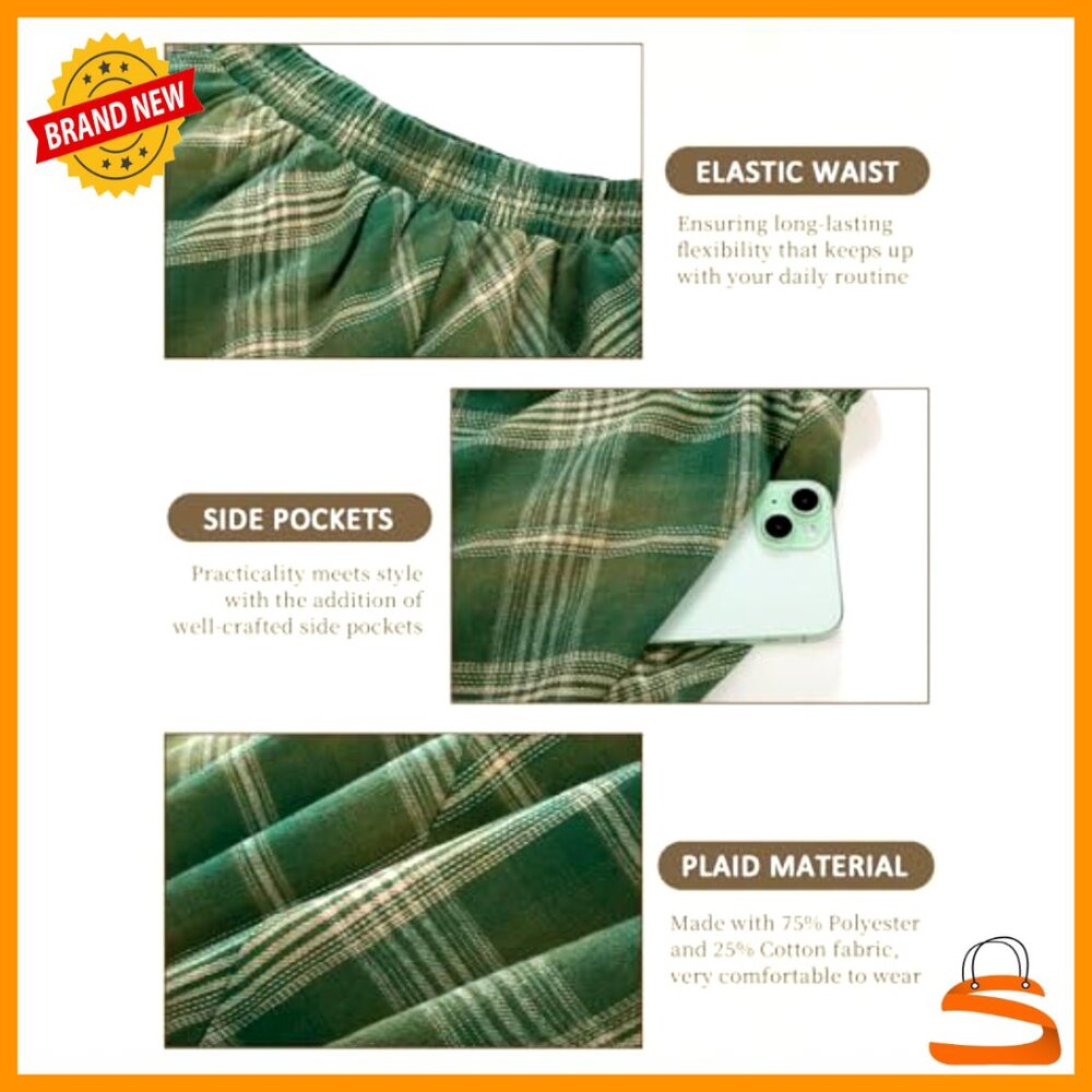 Long Plaid High Waist A-Line Pleated Maxi Skirt with Pockets - Picture 6 of 7
